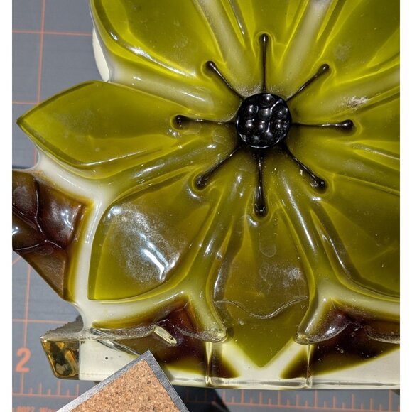 Vintage Resin Flower Napkin/Letter Holder Green & Brown Handmade MCM - Picture 6 of 15
